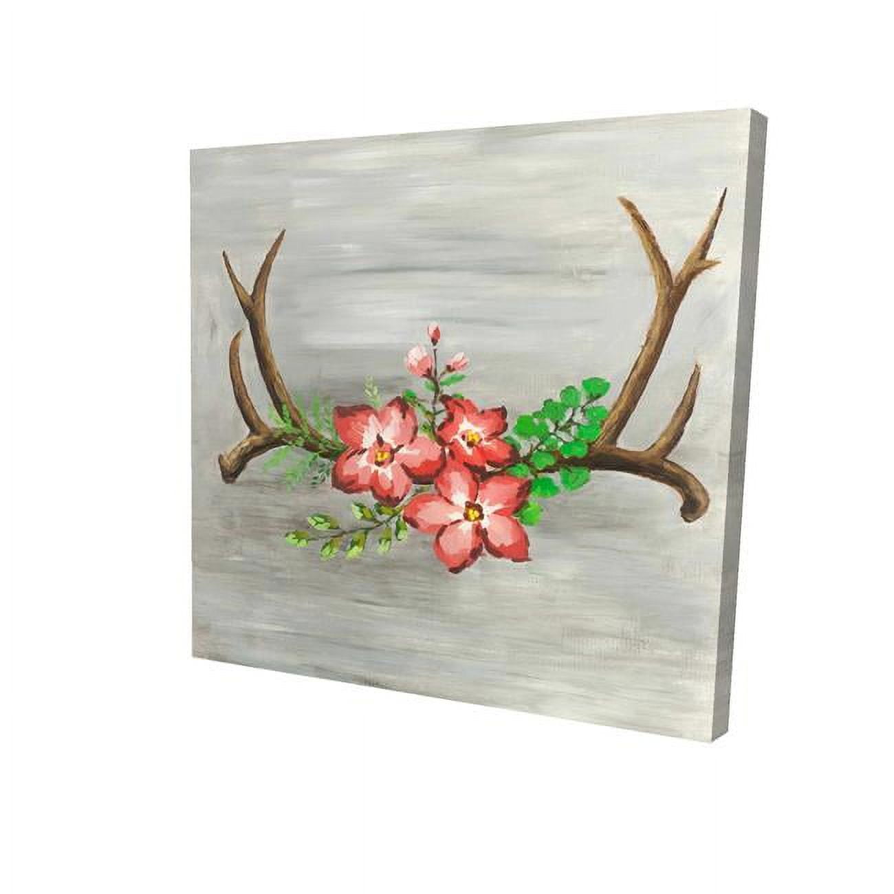 32 x 32 in. Deer Horns & Pink Flowers-Print on Canvas