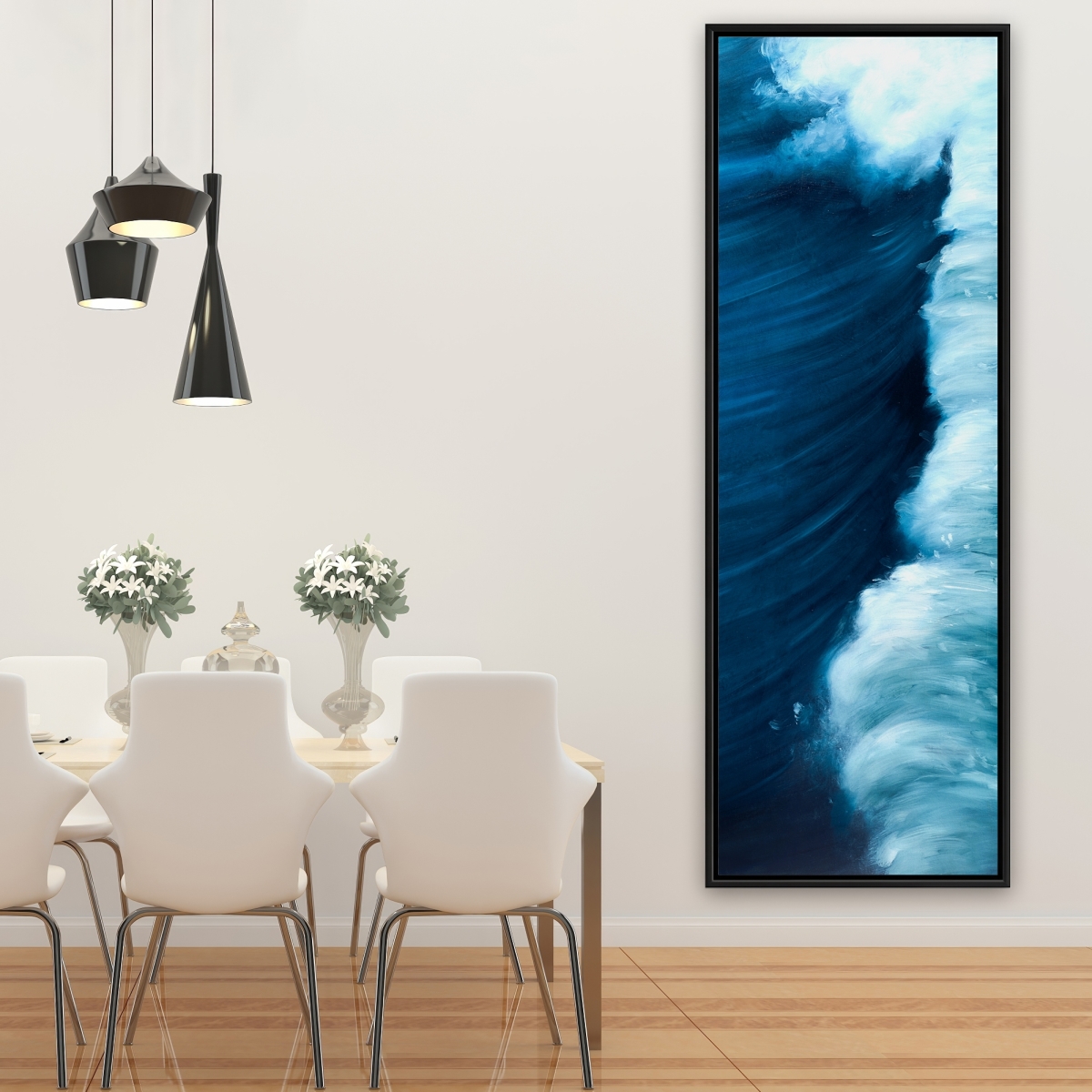 C1FC2060ITEI72 20 x 60 in. Wave - Sea Blue Framed Canvas Art for Home Decor