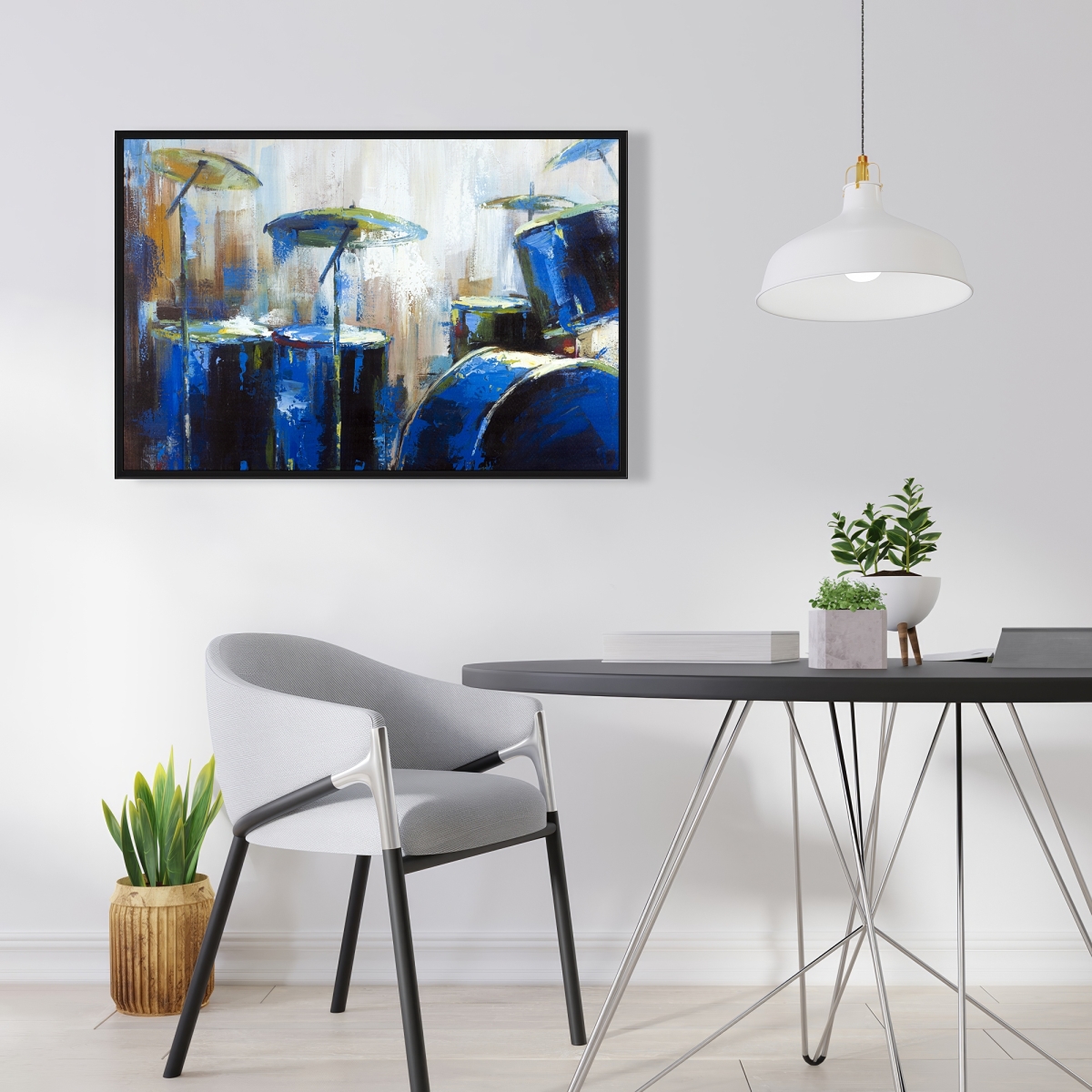 C1FC2436DHLAU6 24 x 36 in. Abstract Drums - Industrial Man Cave Framed Canvas Decor