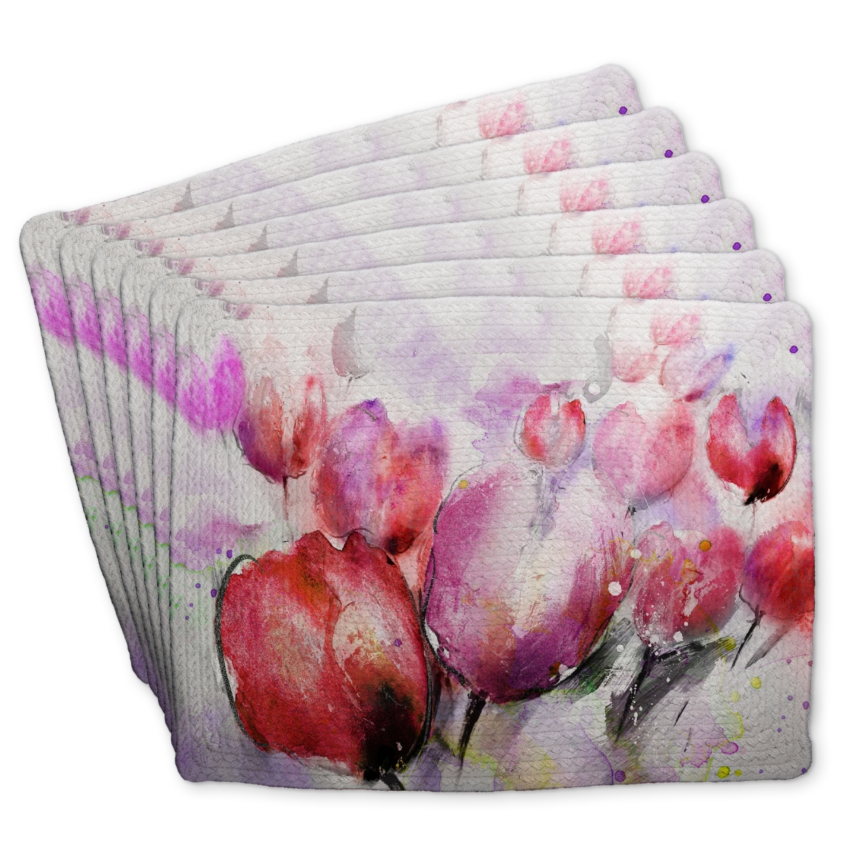 Picture of Begin Home Decor C6BP1418VS9OAY 14 x 18 in. Abstract Blurry Tulips Braided Polyester Placemat - Home Decor - Set of 6