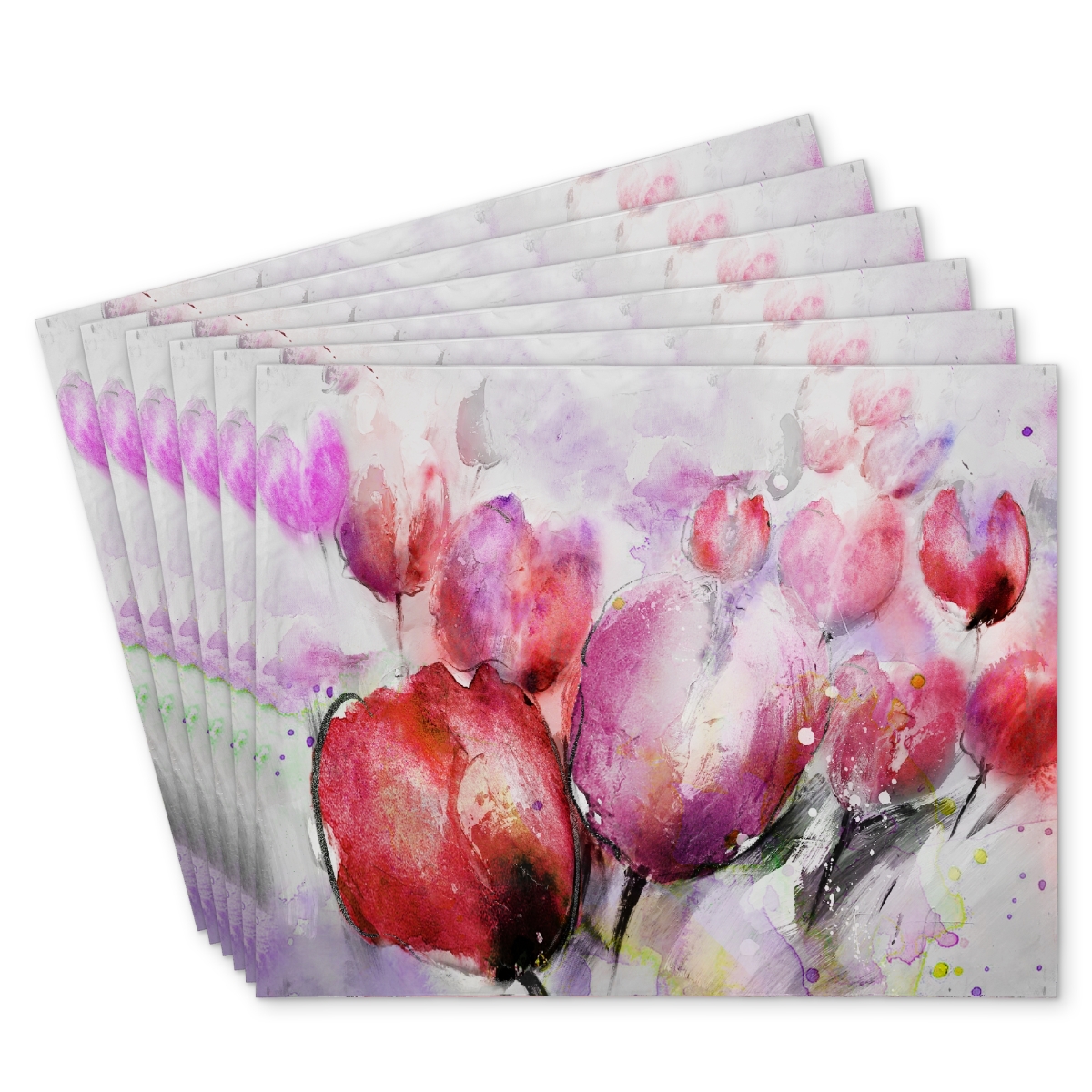 Picture of Begin Home Decor C6PP14187M3WC4 14 x 18 in. Abstract Blurry Tulips Polyester Placemat - Home Decor Accent - Set of 6