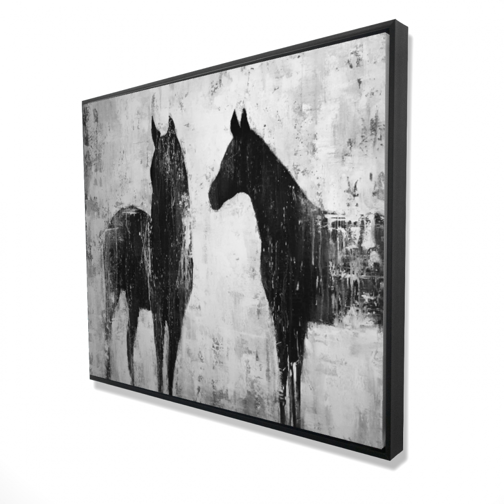 2081-4860-AN2 48 x 60 in. Black & White Horses - Framed Canvas for Bedroom Decor