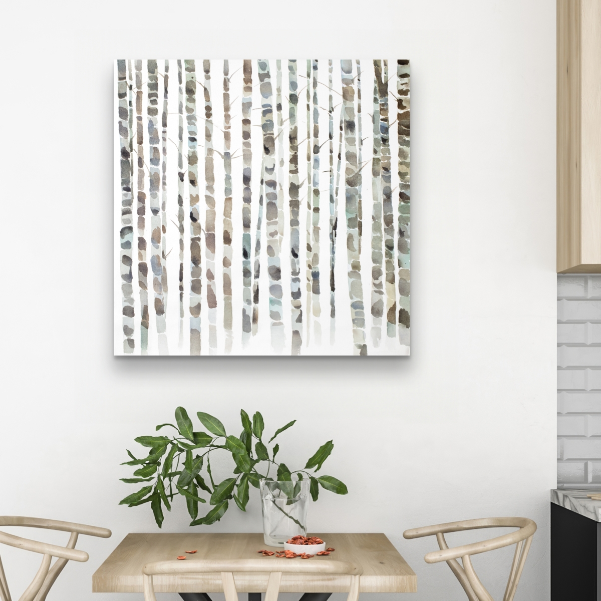 C1RC3232QRKPRX 32 x 32 in. Watercolor Birch Tree Forest - Blue Office Canvas Decor