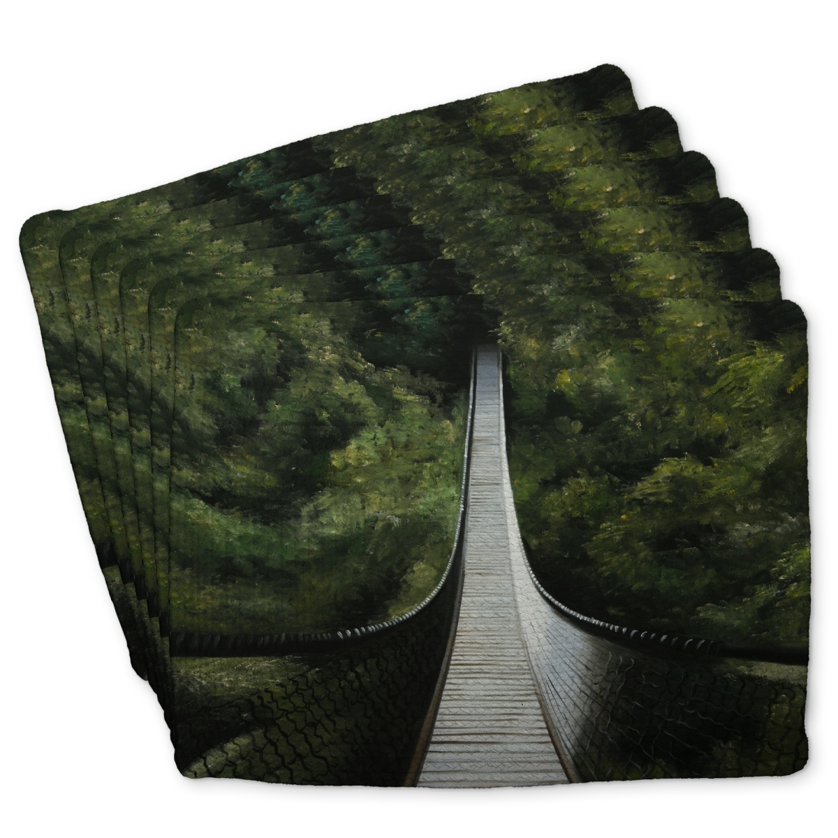 Picture of Begin Home Decor C6BP1418E9ZT1K 14 x 18 in. Suspended Bridge in the Forest - Braided Polyester Placemat - Set of 6