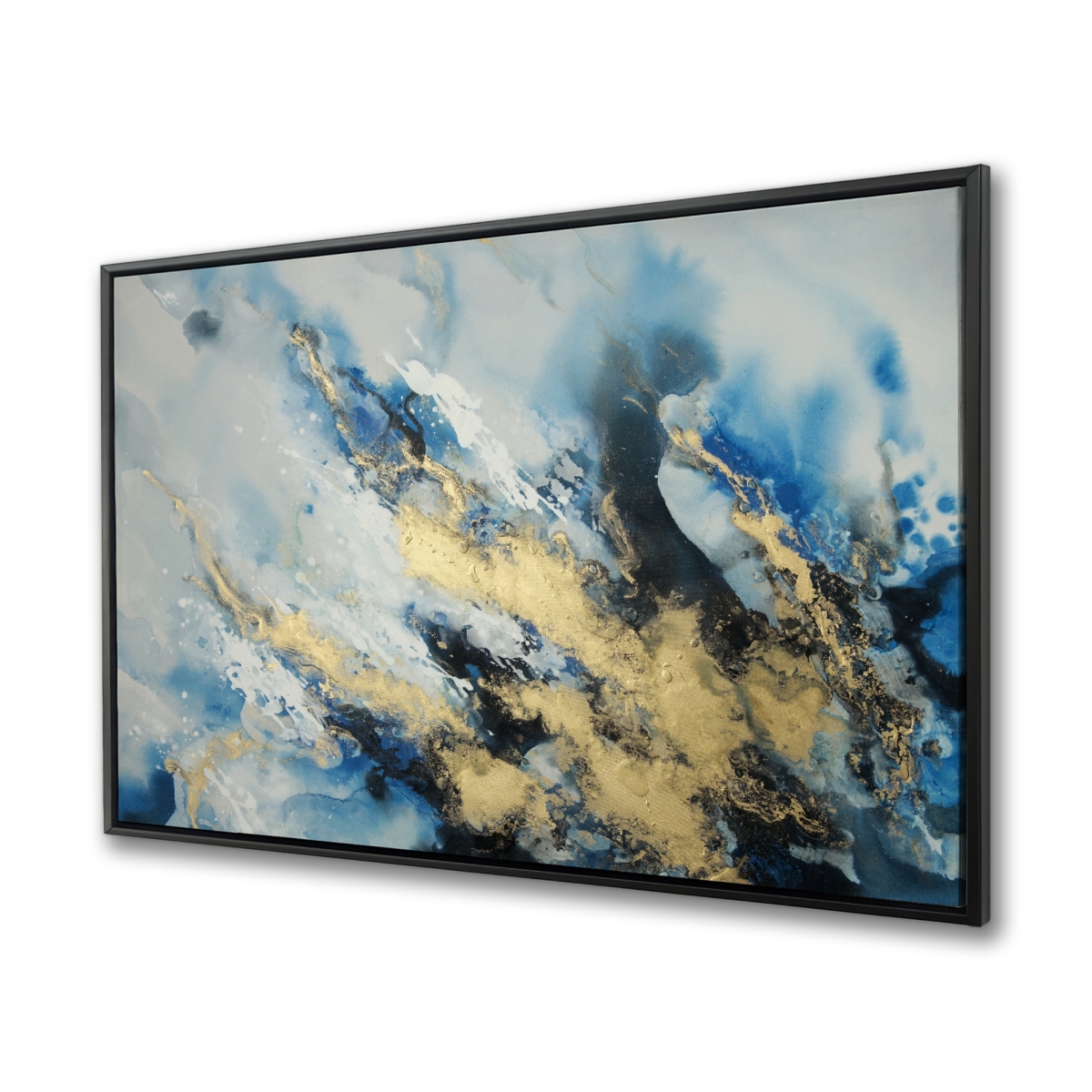 C1FC36483MLERC 36 x 48 in. Blue Marble - Gold Framed Canvas for Elegant Home Decor