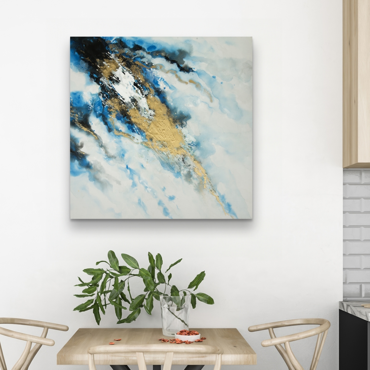 C1RC3232RALABM 32 x 32 in. Blue & Gold Marble Canvas - Modern Bathroom Decor Art