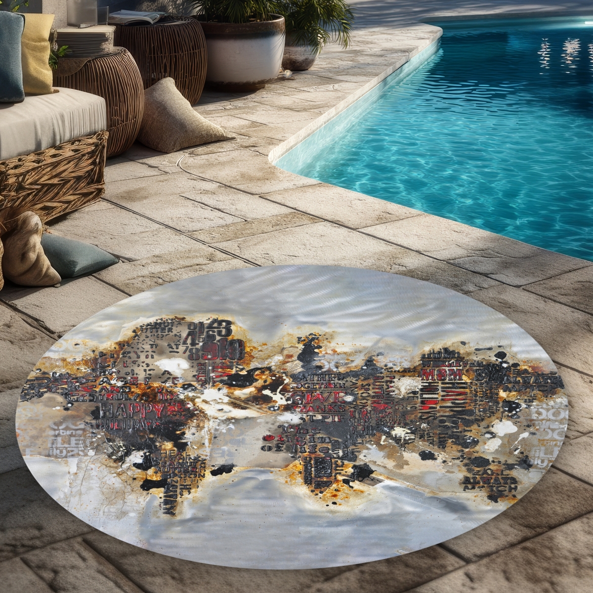 C1COAR55AH7CD0 5 x 5 ft. Texturized World Map Rug - Livingroom Satellite View Decor - Round