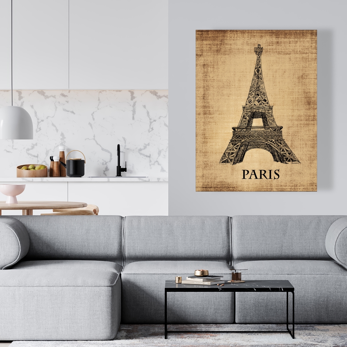 C1RC3648U08GB9 36 x 48 in. Eiffel Tower Illustration - Brown Canvas Home Decor Art