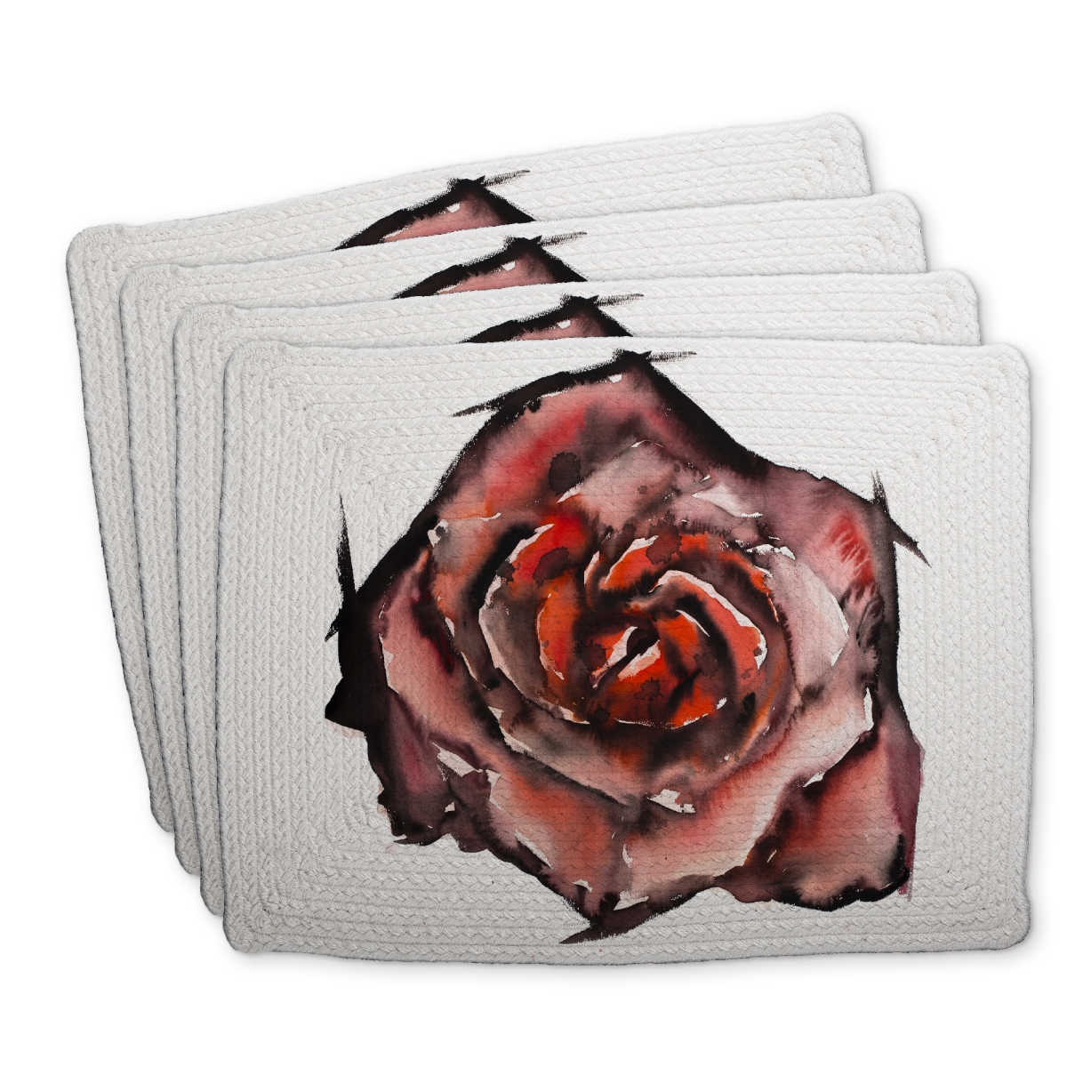 Picture of Begin Home Decor C4BP1418H8W50L 14 x 18 in. Watercolor Rose Braided Polyester Placemat for Home Decor - Set of 4