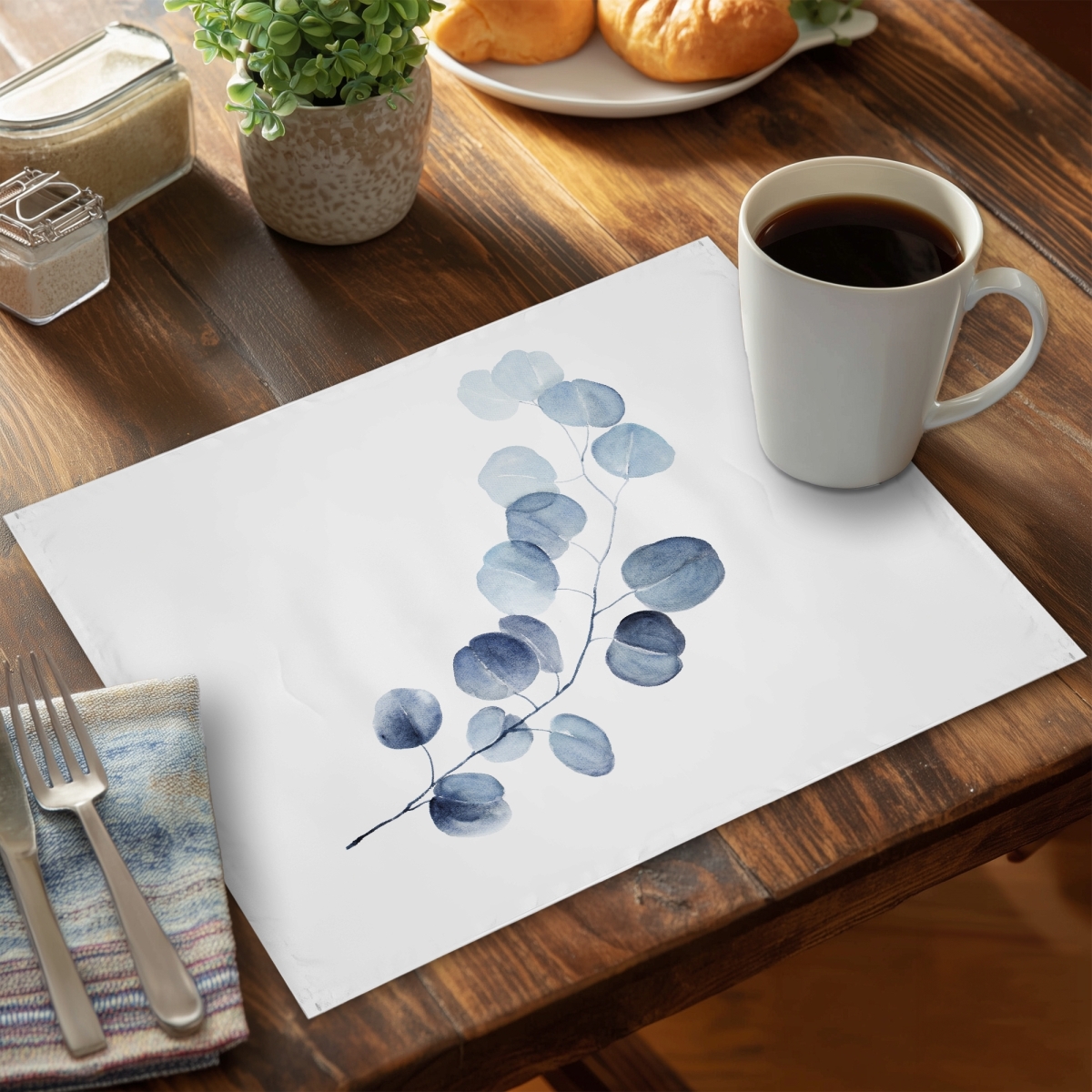 Picture of Begin Home Decor C4PP1418YK7WT2 14 x 18 in. A Branch of Eucalyptus - Polyester Placemat for Home Decor - Set of 4