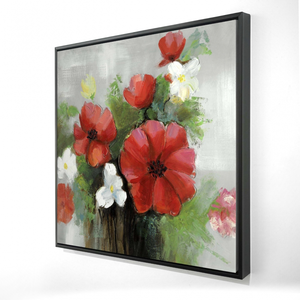 2081-3636-FL4 36 x 36 in. Abstract Wild Flowers Bundle - Green Framed Canvas Art