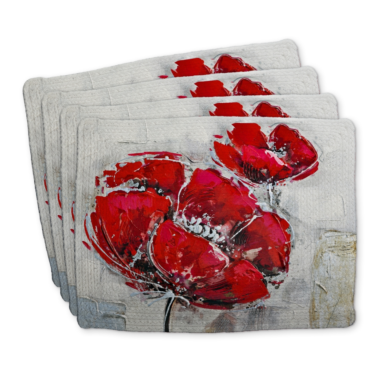 Picture of Begin Home Decor C4BP1418JY3RIF 14 x 18 in. Abstract Textured Red Flowers Braided Polyester Placemat - Home Decor - Set of 4