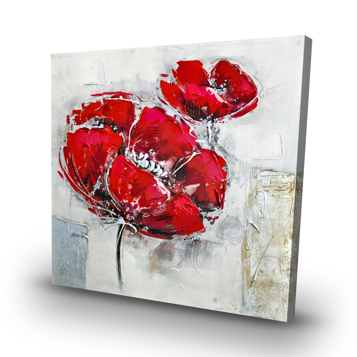 C1RC3232PWW0Y2 32 x 32 in. Abstract & Texturized Red Flowers - Floral Canvas Decor