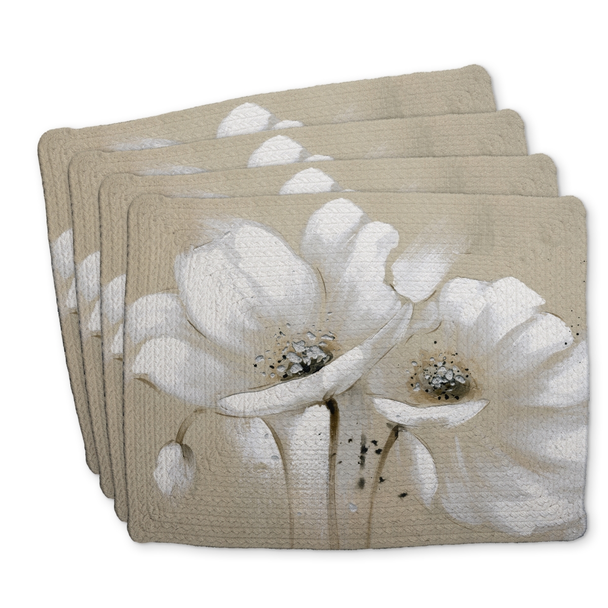 Picture of Begin Home Decor C4BP14185SJETU 14 x 18 in. White Abstract Wild Flowers Braided Polyester Placemat - Decor - Set of 4