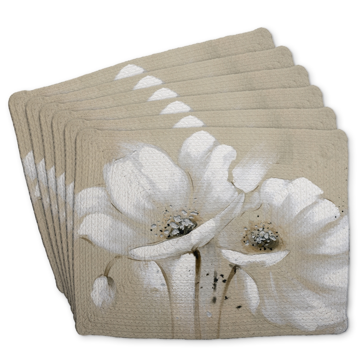 Picture of Begin Home Decor C6BP1418R1KLAI 14 x 18 in. White Abstract Wild Flowers Braided Polyester Placemat - Home Decor - Set of 6