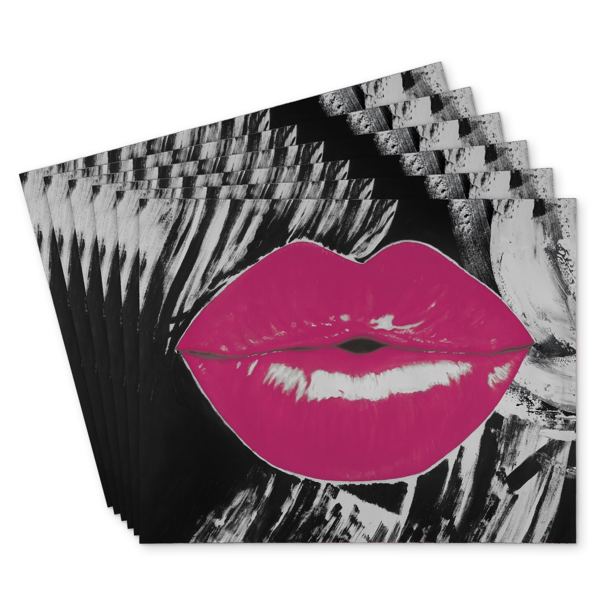 Picture of Begin Home Decor C6PP141877I4F7 14 x 18 in. Pink Glossy Lips Polyester Placemat - Stylish Home Decor - Set of 6