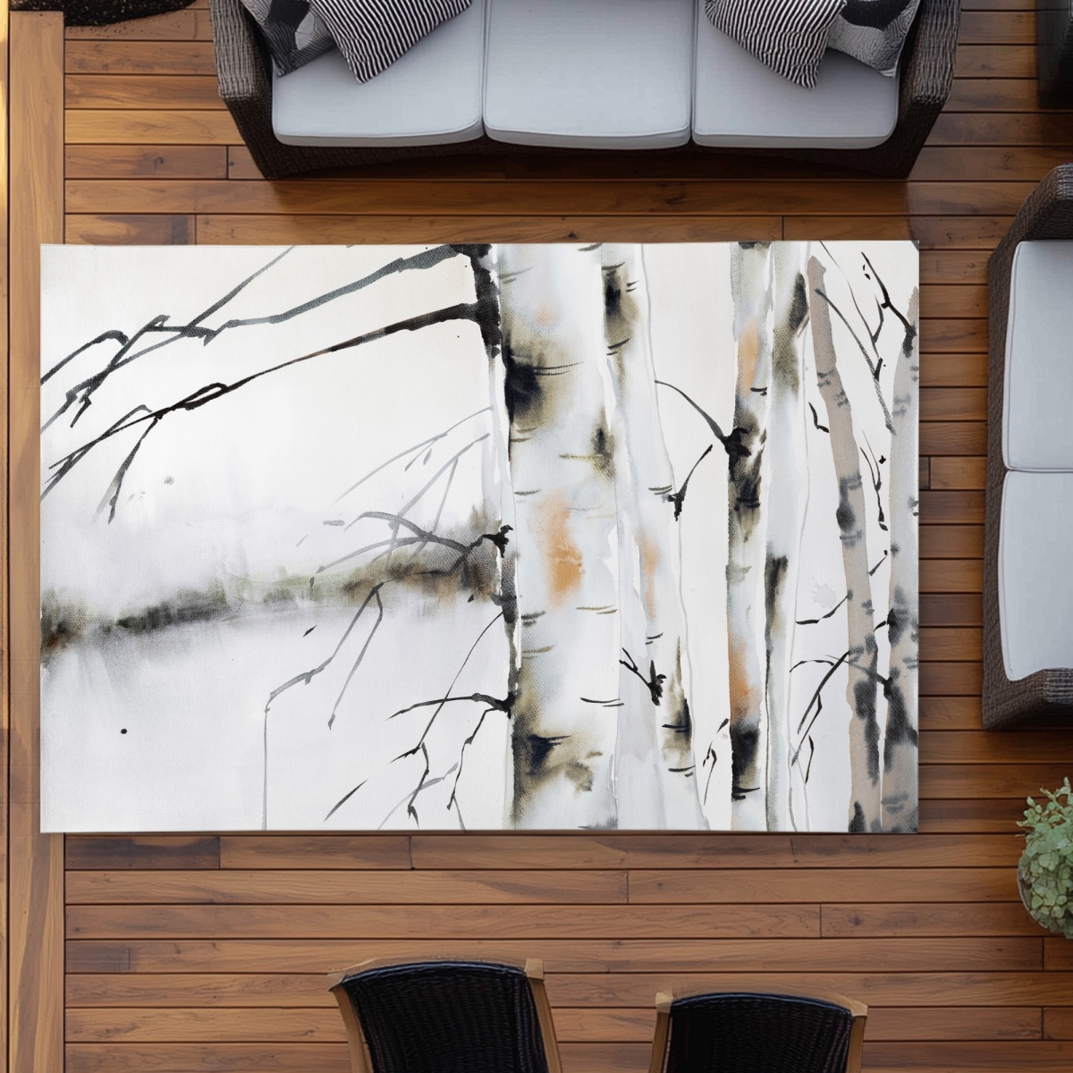 C1ROAR577K4BPQ 5 x 7 ft. Winter Birches Minimalist Brown Outdoor Area Rug for Home Decor - Rectangle