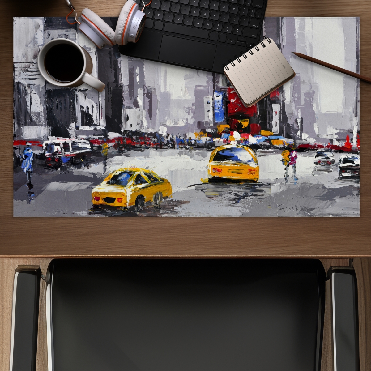 C1DM1424IBI4JI 14 x 24 in. Abstract Street with Yellow Taxis - Bedroom Gaming Mat Decor