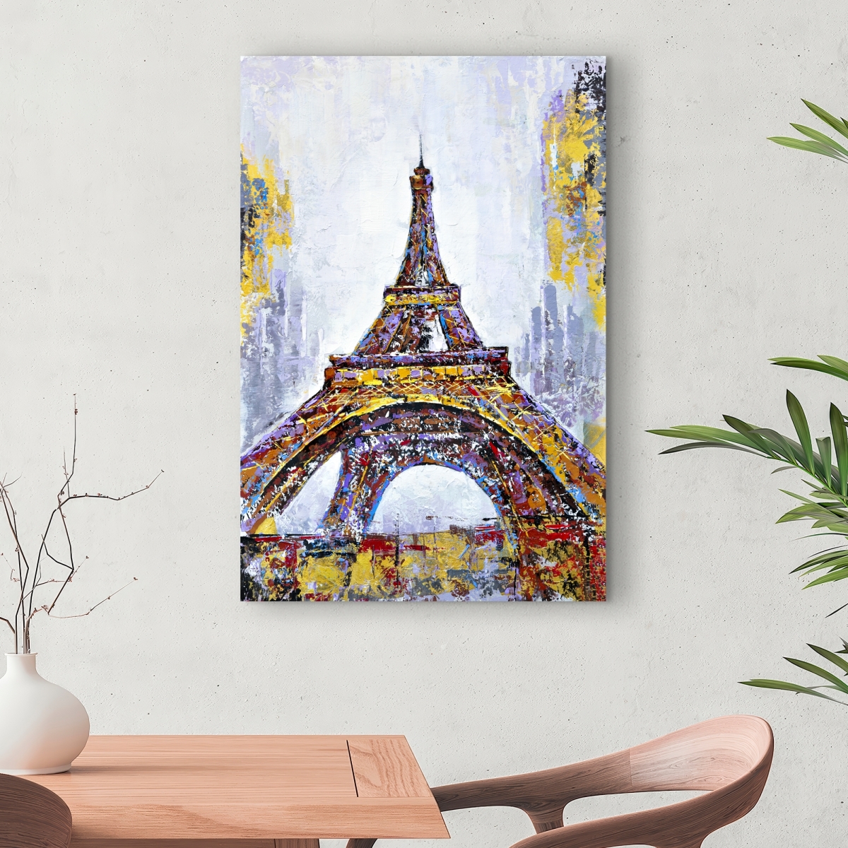 C1RC24364IY0Z7 24 x 36 in. Abstract Paint Splash Eiffel Tower - Yellow Canvas Decor