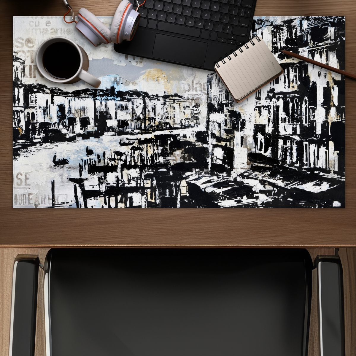 C1DM1424U8YGXI 14 x 24 in. Abstract Venise Port - Gray Building Gaming Mat for Home Decor