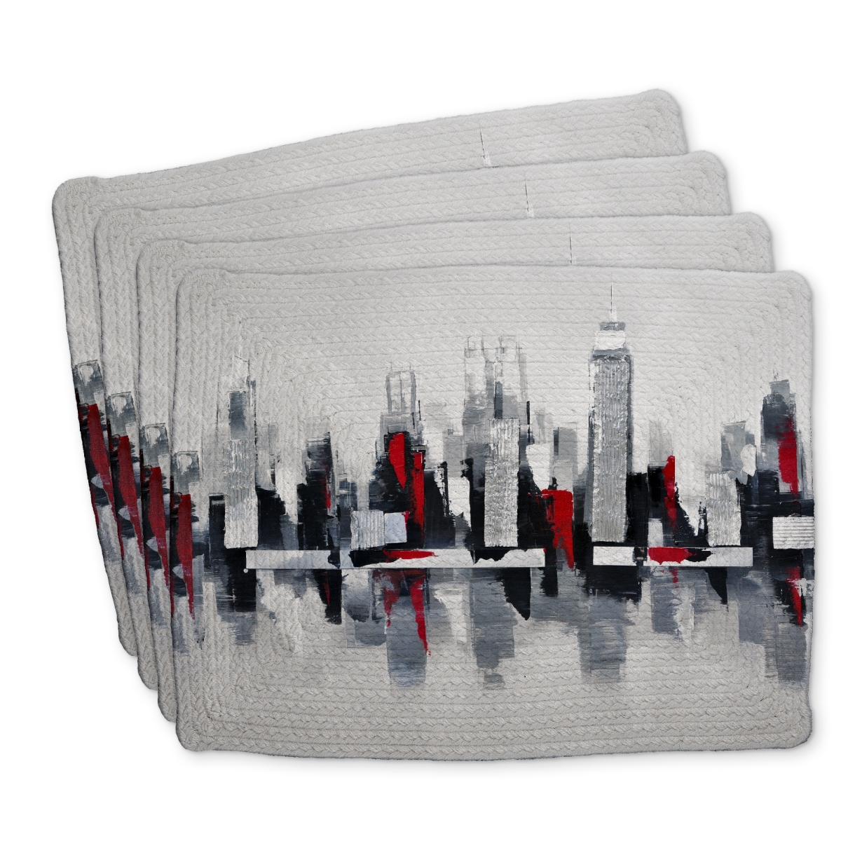 Picture of Begin Home Decor C4BP1418BWX0P6 14 x 18 in. Gray & Red Cityscape Braided Polyester Placemat - Home Decor - Set of 4