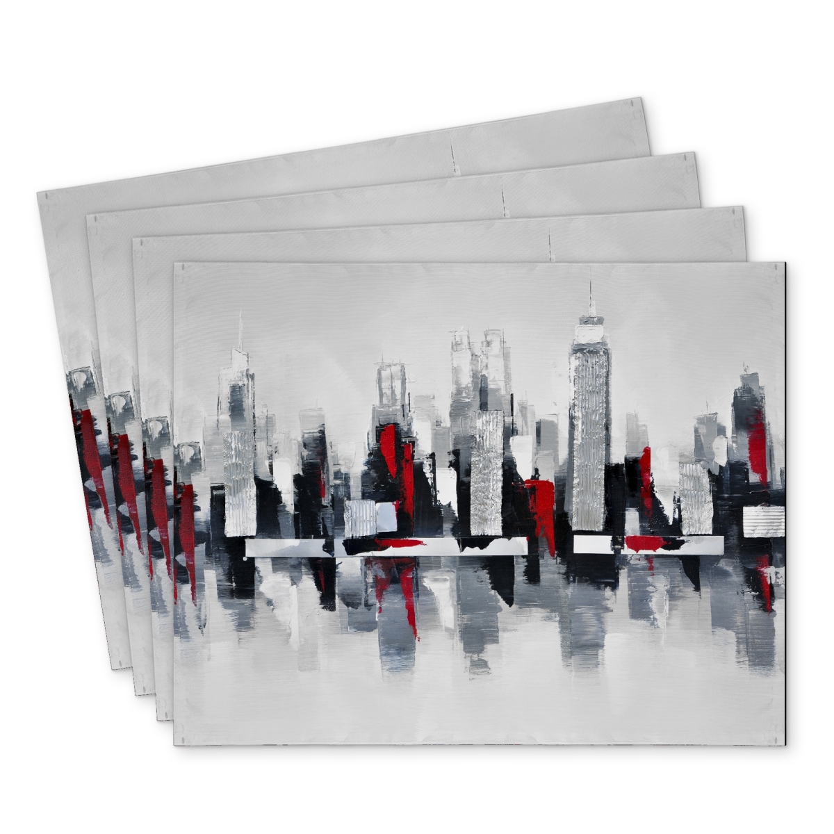 Picture of Begin Home Decor C4PP14187KADDT 14 x 18 in. Gray & Red Cityscape Polyester Placemat for Home Decor - Set of 4