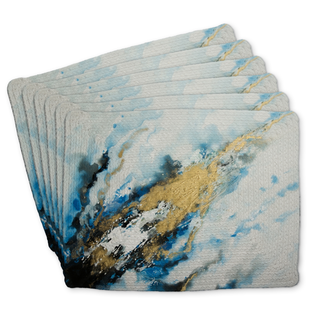 Picture of Begin Home Decor C6BP1418N3QW63 14 x 18 in. Blue & Gold Marble Braided Polyester Placemat - Home Decor - Set of 6