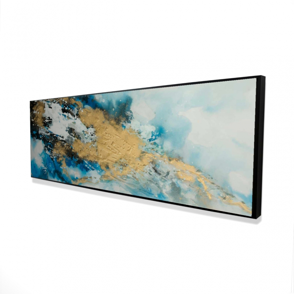 2081-2060-AB63 20 x 60 in. Blue & Gold Marble - Modern Framed Canvas for Home Decor