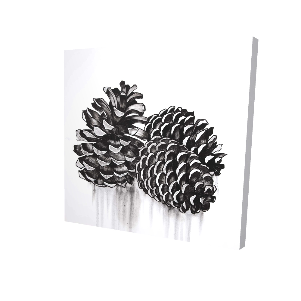 2080-0808-MI100 8 x 8 in. Gray Rustic Canvas - Three Small Pine Cones Home Decor