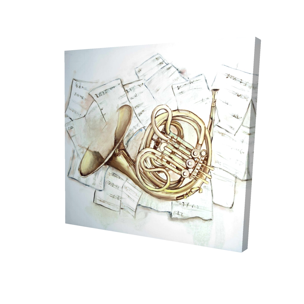 2080-0808-MU43 8 x 8 in. White Bedroom Musical Canvas - Horn on Music Sheet Decor