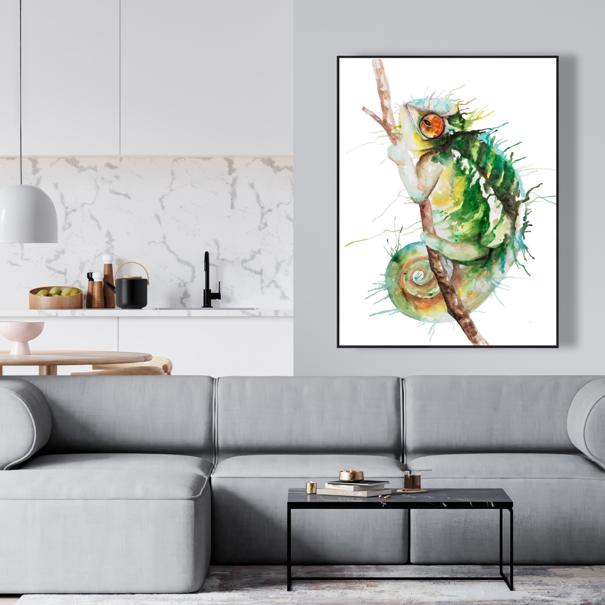 C1FC36483MPA4R 36 x 48 in. Watercolor Chameleon - Orange Bedroom Framed Canvas Art