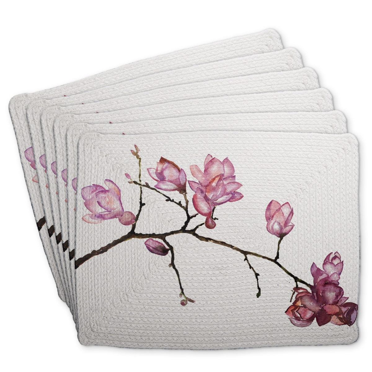 Picture of Begin Home Decor C6BP1418L9R3IU 14 x 18 in. Branch of Cherry Blossoms - Braided Polyester Placemat - Home Decor - Set of 6