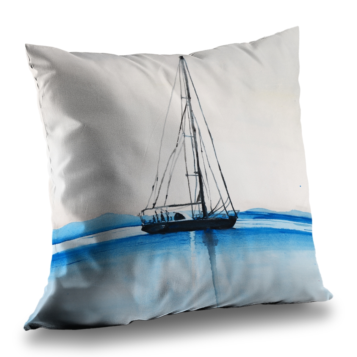 C1PT1818G0RQVN 18 x 18 in. Sailboat on Calm Water Throw Pillow - Scenic Travel Decor