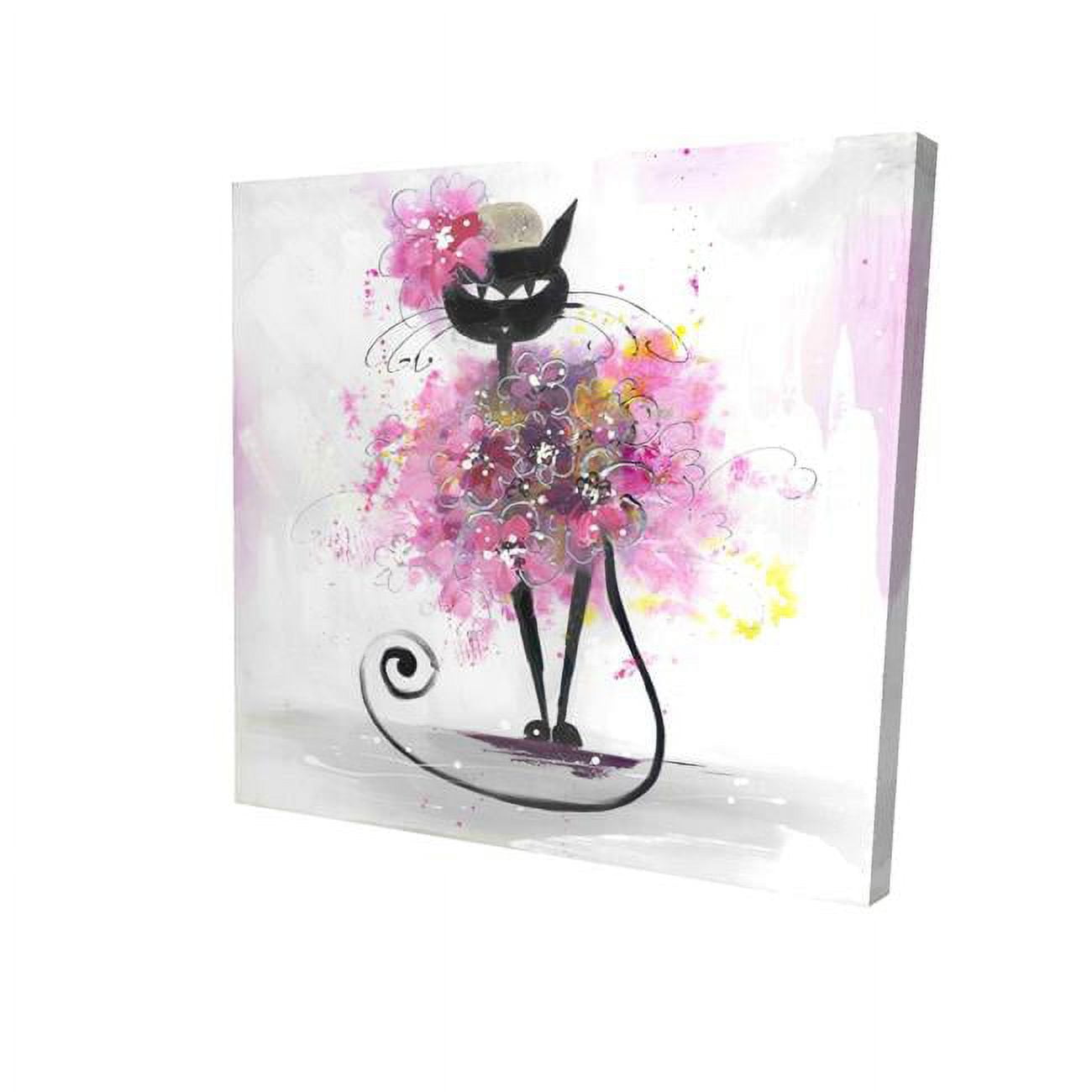 32 x 32 in. Cartoon Cat with Pink Flowers-Print on Canvas