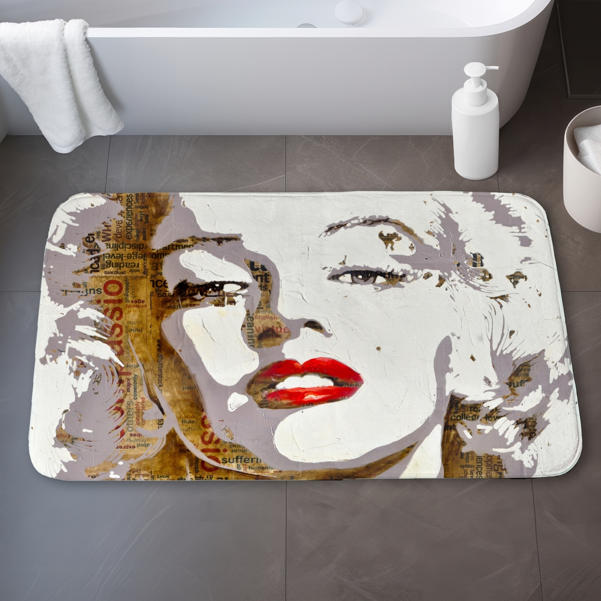C1BM2134RCAGCI 21 x 34 in. Marilyn Monroe Typography Bath Mat - Brown Pop Art Decor