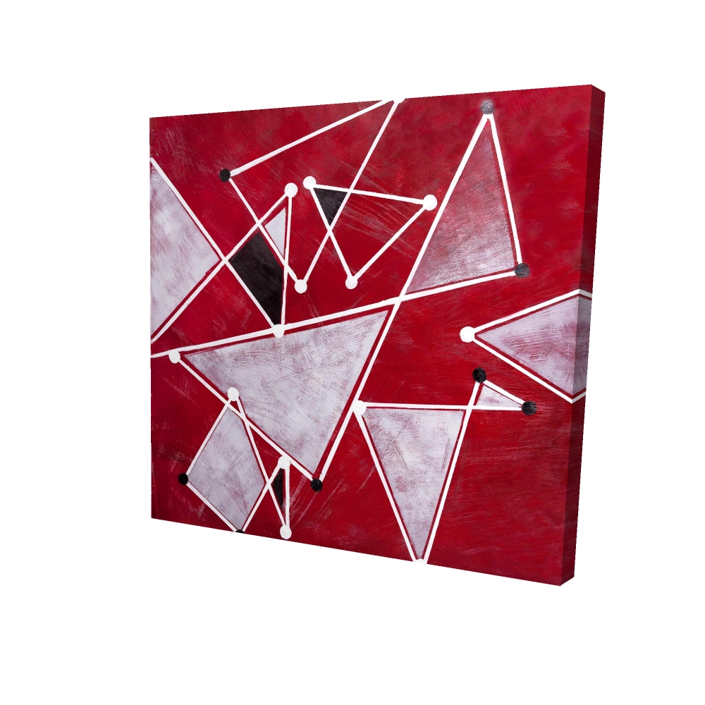 2080-0808-AB16 8 x 8 in. White Triangles on Red Canvas - Modern Office Wall Art Decor