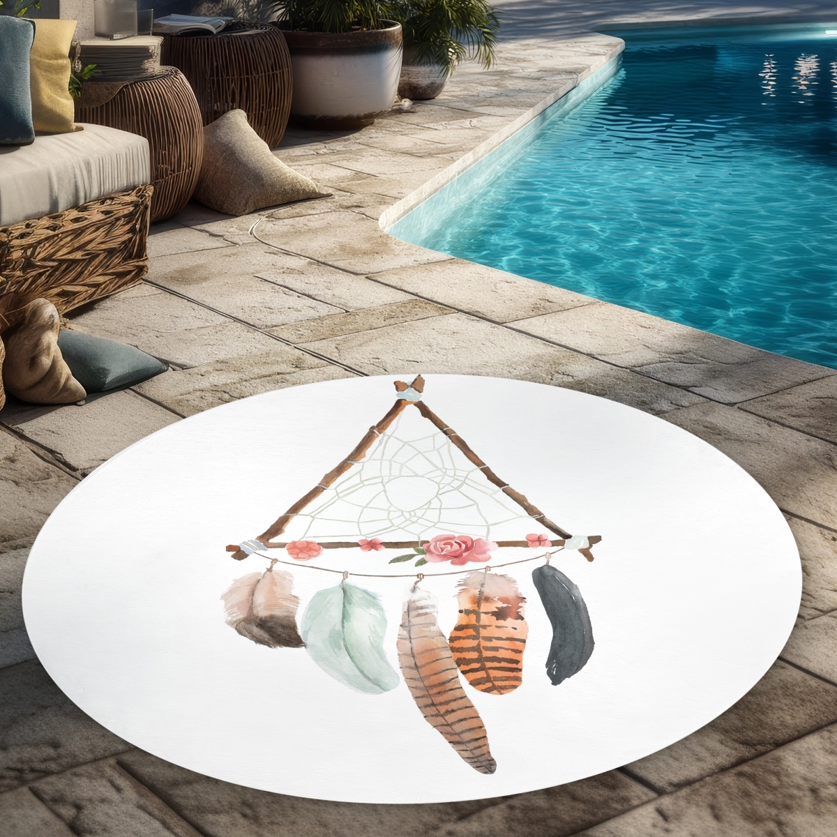 C1COAR55PBAIFG 5 x 5 ft. Triangular Dream Catcher Rug - Spiritual Outdoor Home Decor - Round