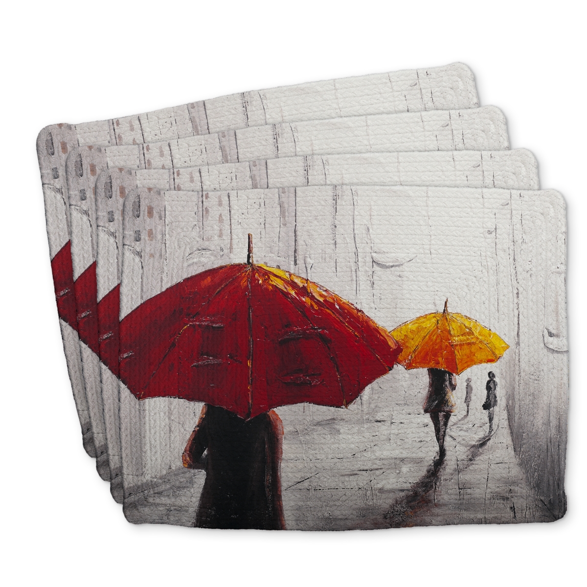 Picture of Begin Home Decor C4BP14180U6NX4 14 x 18 in. Passersby with Umbrellas Braided Polyester Placemat - Home Decor - Set of 4