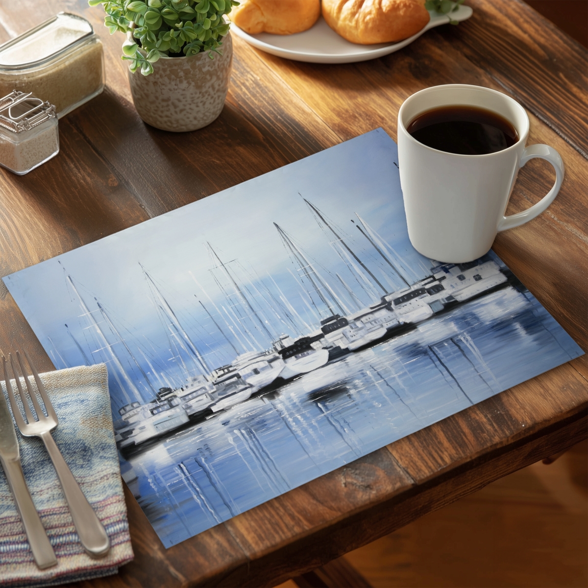 Picture of Begin Home Decor C4PP1418QYBCQA 14 x 18 in. Boats At the Dock Polyester Placemat - Home Decor Accent - Set of 4