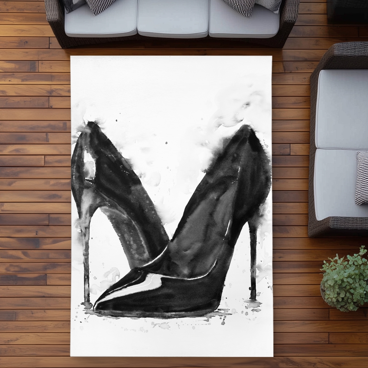 C1ROAR57N582GF 5 x 7 ft. Black High Heels Shoes - Black & White Bedroom Outdoor Rug - Rectangle