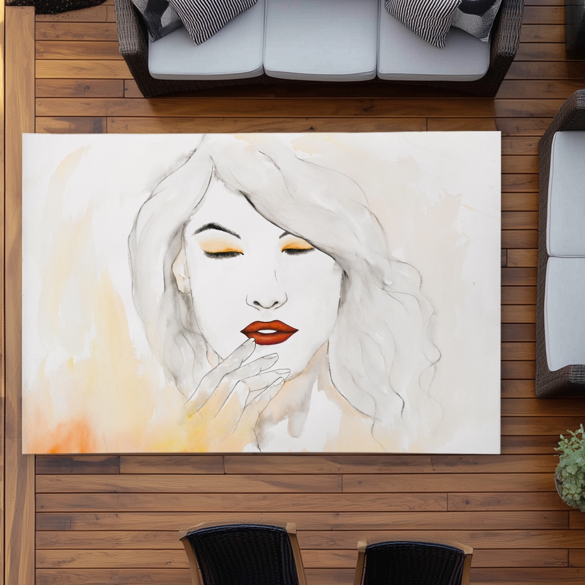 C1ROAR57DC6PKL 5 x 7 ft. Portrait in Watercolor - Romantic Figurative Outdoor Rug - Rectangle