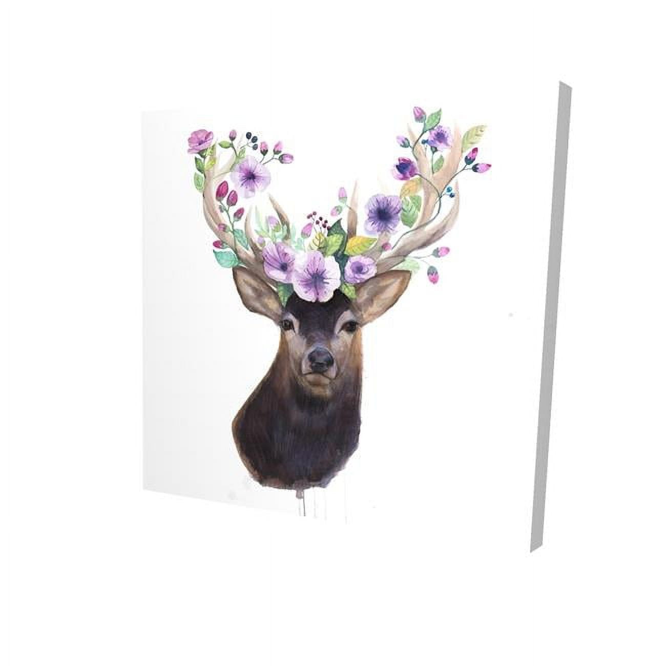 32 x 32 in. Roe Deer Head with Flowers-Print on Canvas