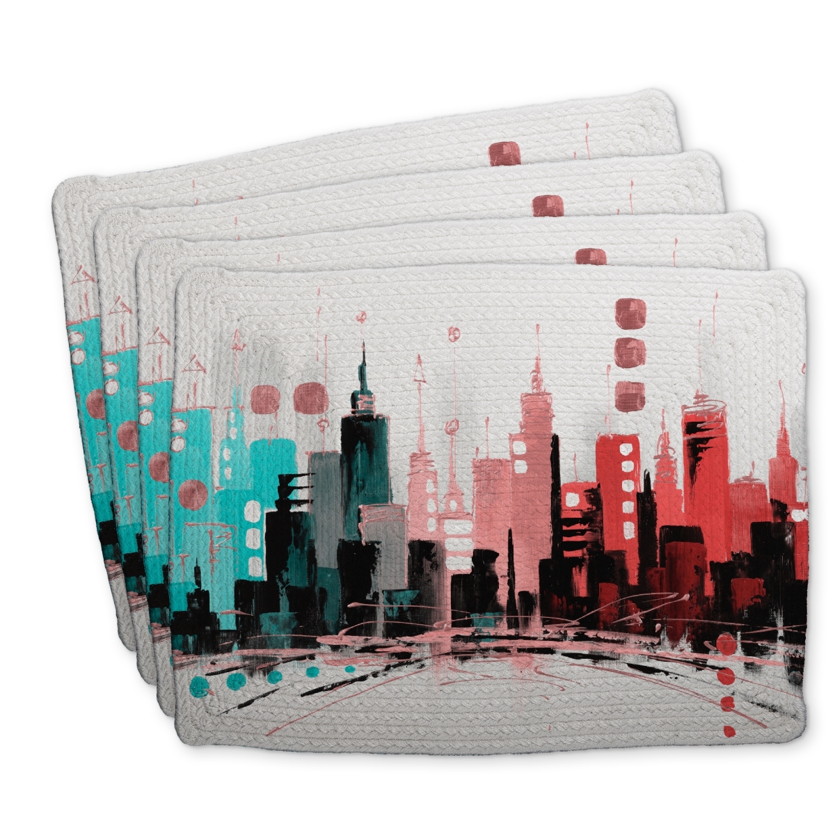 Picture of Begin Home Decor C4BP1418U9R5I1 14 x 18 in. Colorful City with Rose Gold Lines - Braided Polyester Placemat - Set of 4
