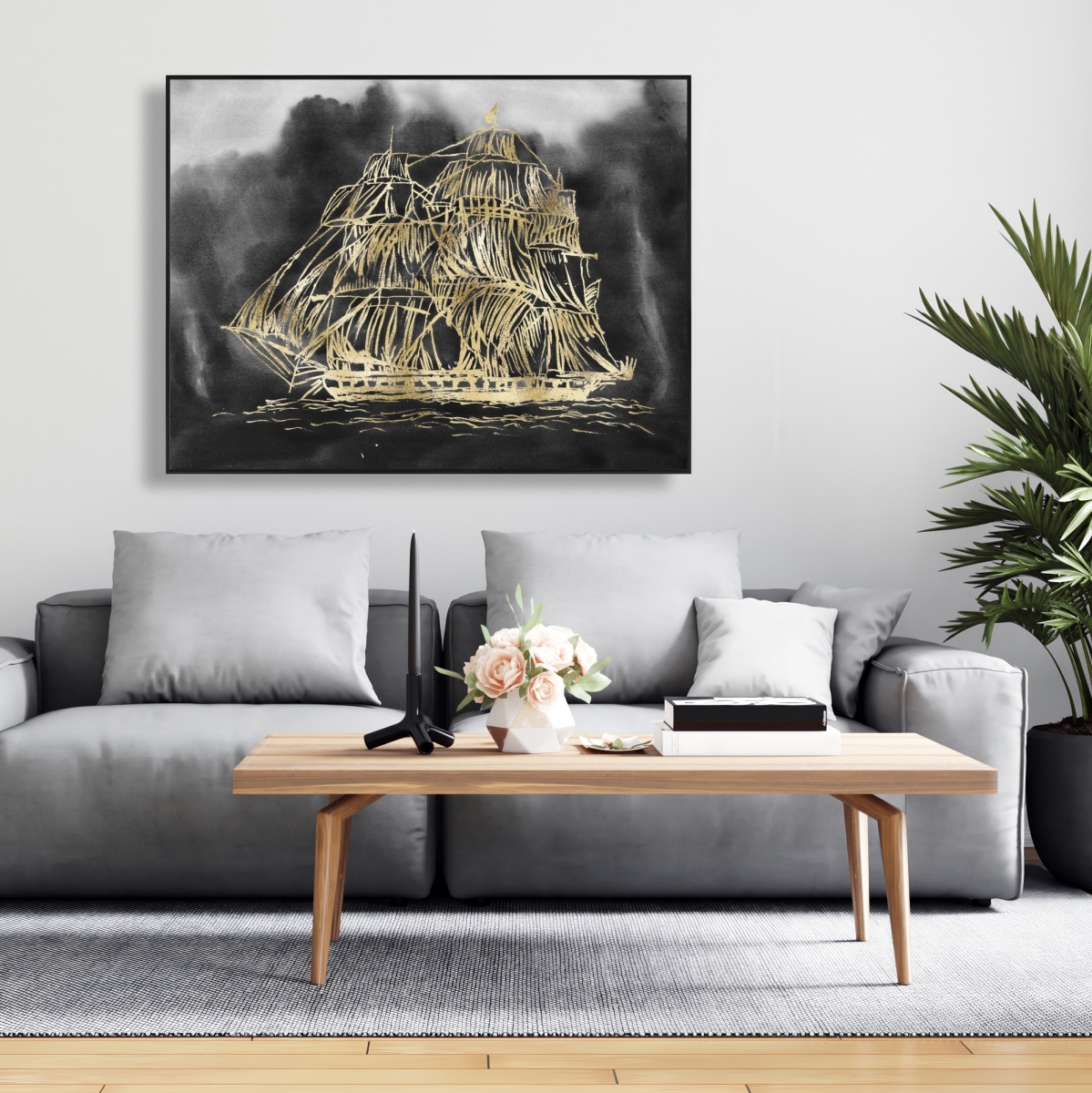 C1FC3648FCJ85V 36 x 48 in. Old Sailing Ship Illustration - Coastal Framed Canvas Decor