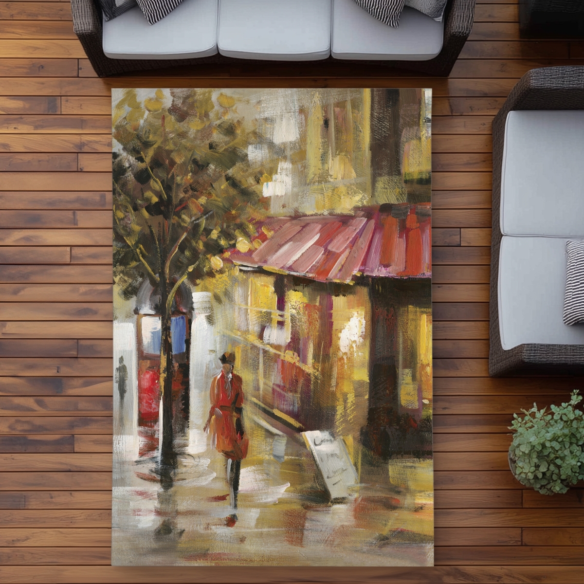 C1ROAR57X9IO3X 5 x 7 ft. Abstract Street with Passers - Red Living Room Outdoor Rug - Rectangle