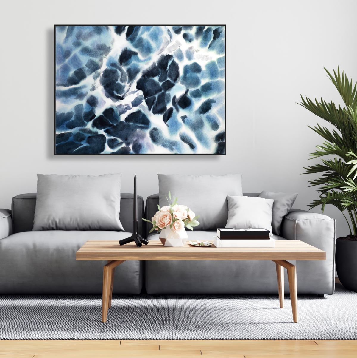 C1FC36481ZU0GG 36 x 48 in. Stormy Waves of the Sea - Coastal Blue Framed Canvas Art
