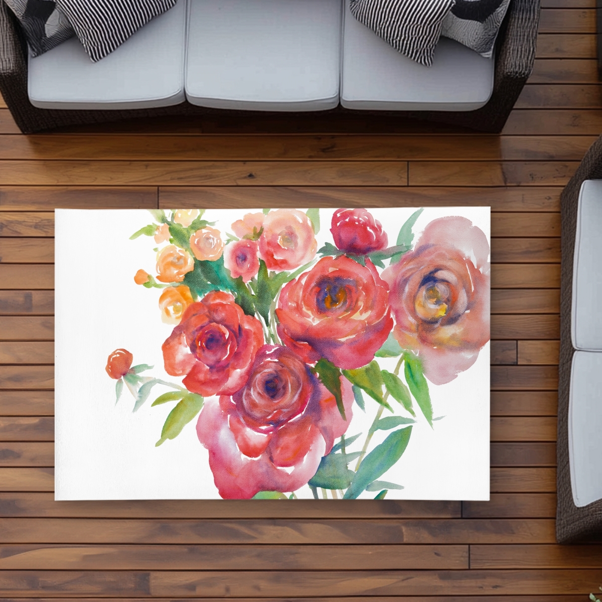 C1ROAR35H059JW 3 x 5 ft. Watercolor Bouquet of Flowers Rug - Floral Outdoor Decor - Rectangle