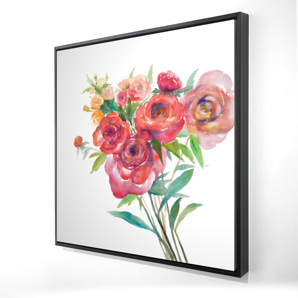 2081-3636-FL156 36 x 36 in. Watercolor Bouquet of Flowers - Green Floral Canvas Decor