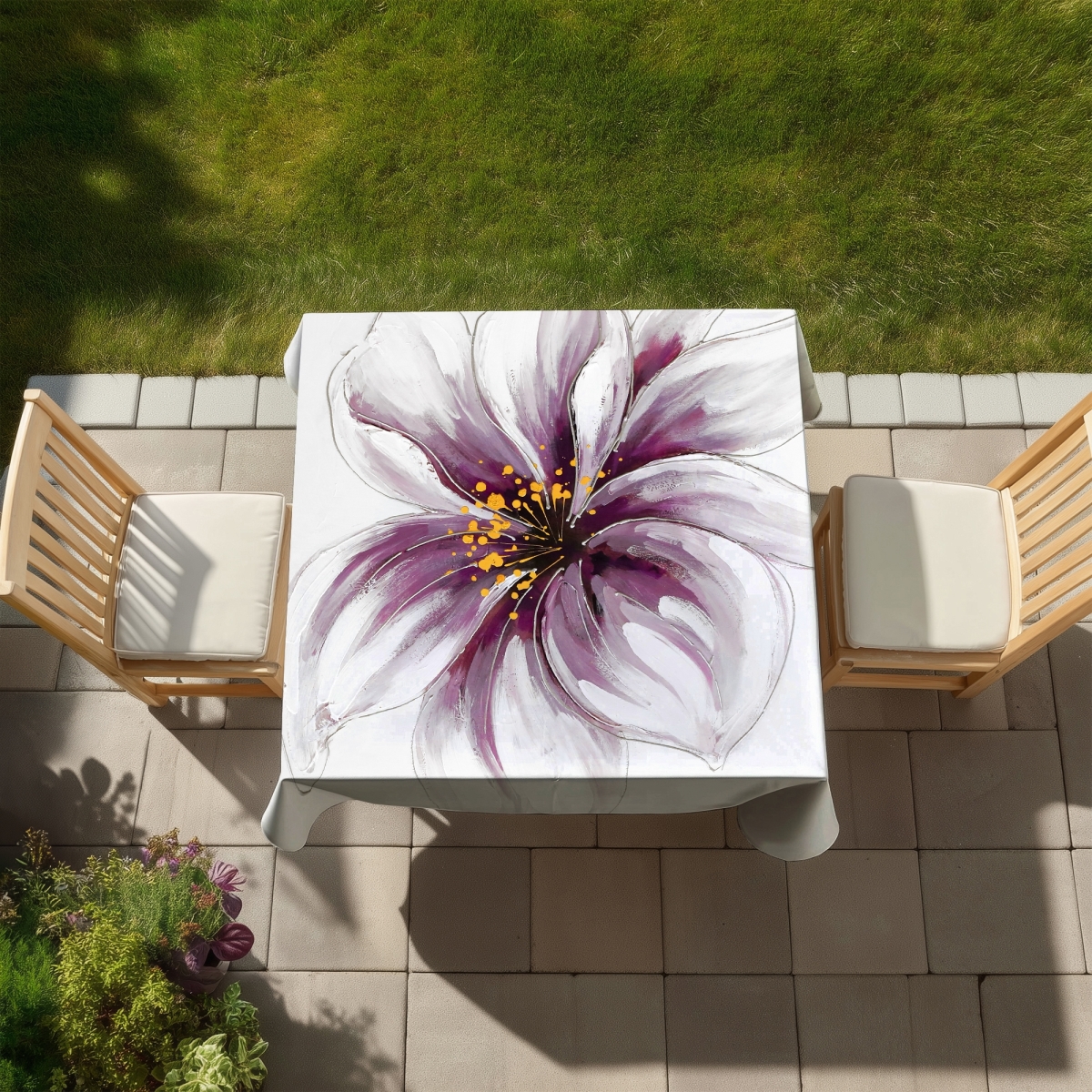 Picture of Begin Home Decor C1TC58584RC7FE 58 x 58 in. Purple Orchid Botanical Tablecloth - Indoor Outdoor Decor