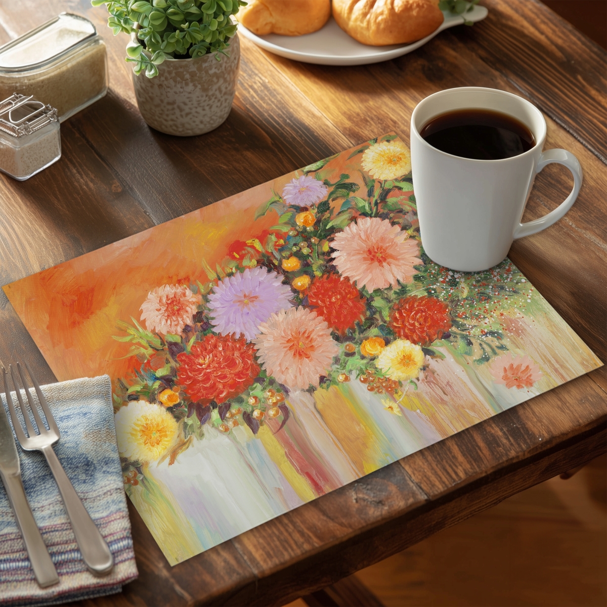 Picture of Begin Home Decor C4PP1418VOGFFN 14 x 18 in. Colorful Abstract Flowers Polyester Placemat - Home Decor - Set of 4